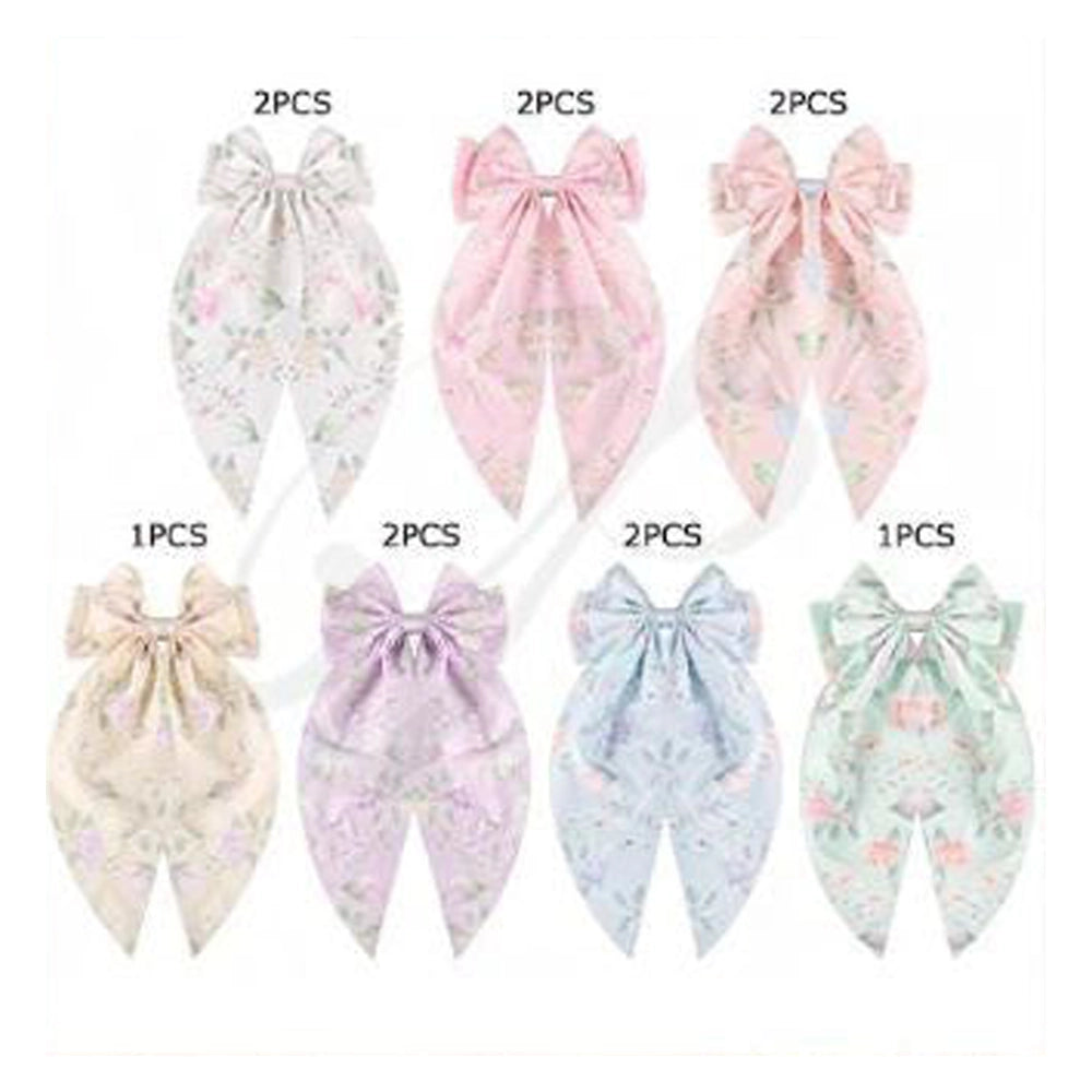 Romantic Rose Chiffon Bow Clip (16CM x 30CM) - Oversized Vintage Hair Tie