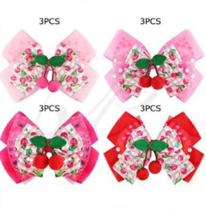 Sweet Cherry Plaid Hair Bow (15CM) with Plush Pom-Pom Accents - Kawaii Coquette Style  Product Description