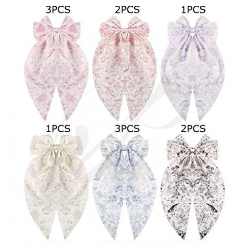 Floral Toile Print Oversized Bow Hair Clip (HC-29417M)