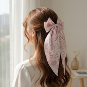 Floral Toile Print Oversized Bow Hair Clip (HC-29417M)