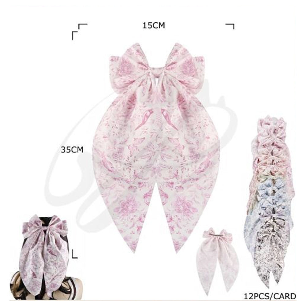 Floral Toile Print Oversized Bow Hair Clip (HC-29417M)