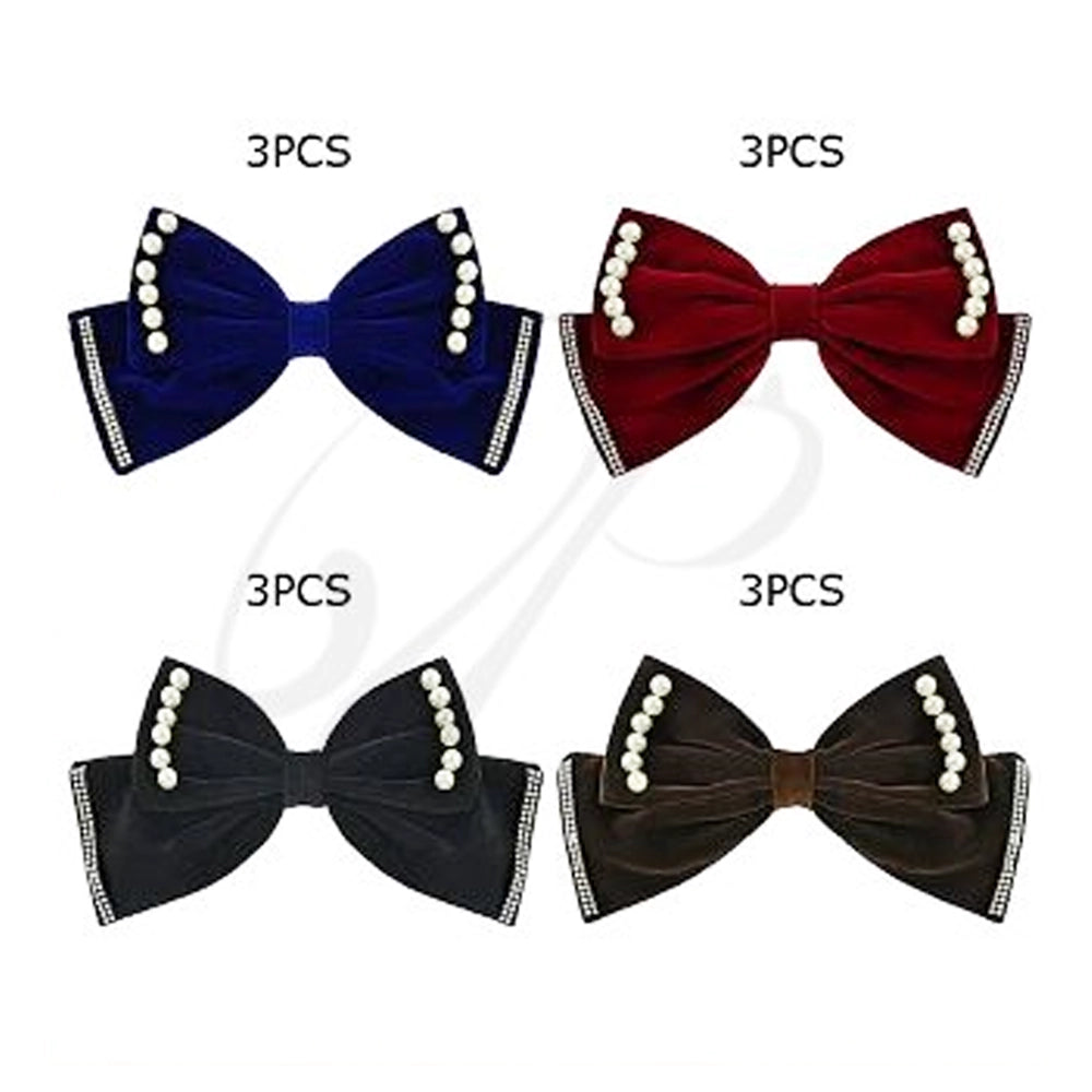 Elegant Velvet Bow Hair Clips with Pearl & Rhinestone Accents (HC-29474M)