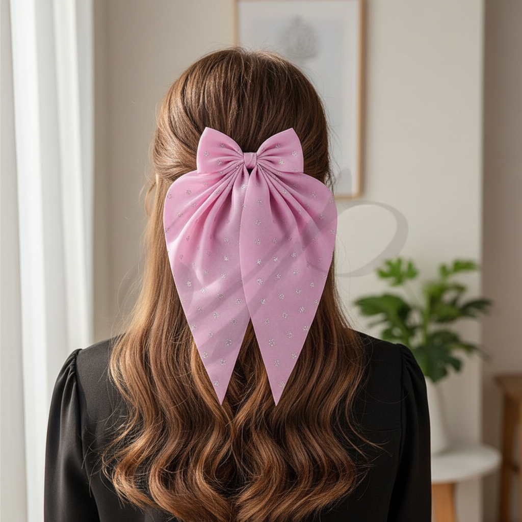 Large 15cm Bow Streamer Hair Clip – Sparkling Rhinestone Accents (HC-29475P)