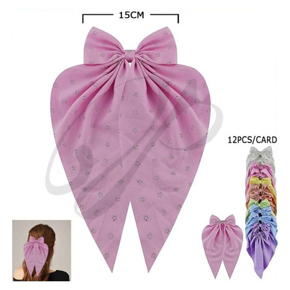 Large 15cm Bow Streamer Hair Clip – Sparkling Rhinestone Accents (HC-29475P)