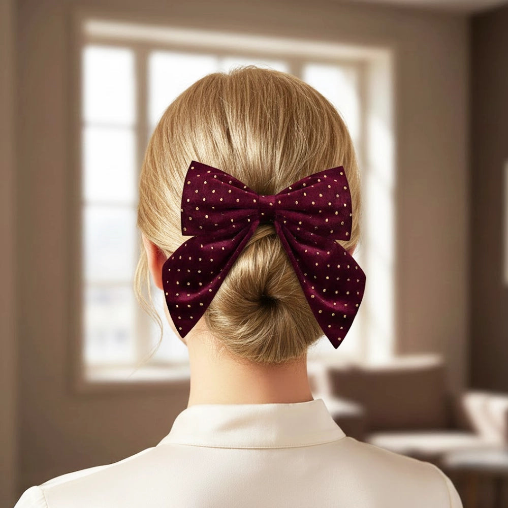 Large Glitter Polka Dot Hair Bow Clips - 12-Piece Set (HC-29477M)