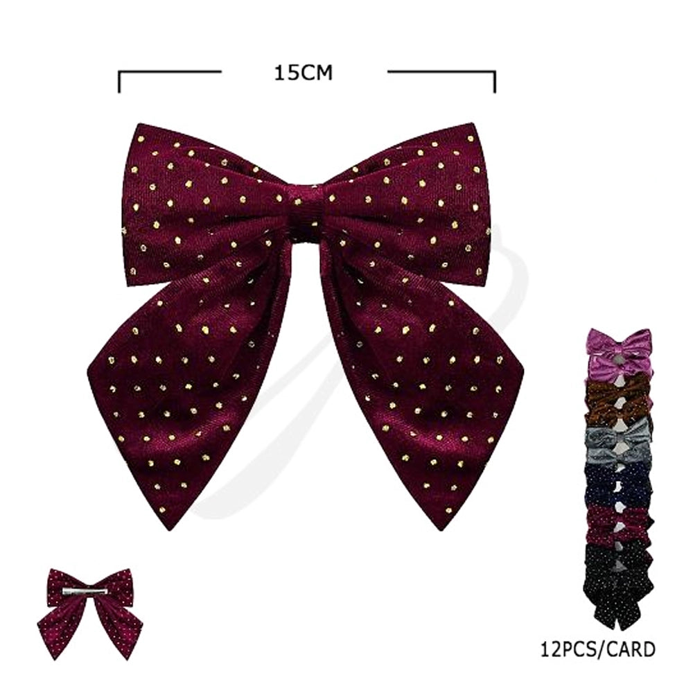 Large Glitter Polka Dot Hair Bow Clips - 12-Piece Set (HC-29477M)