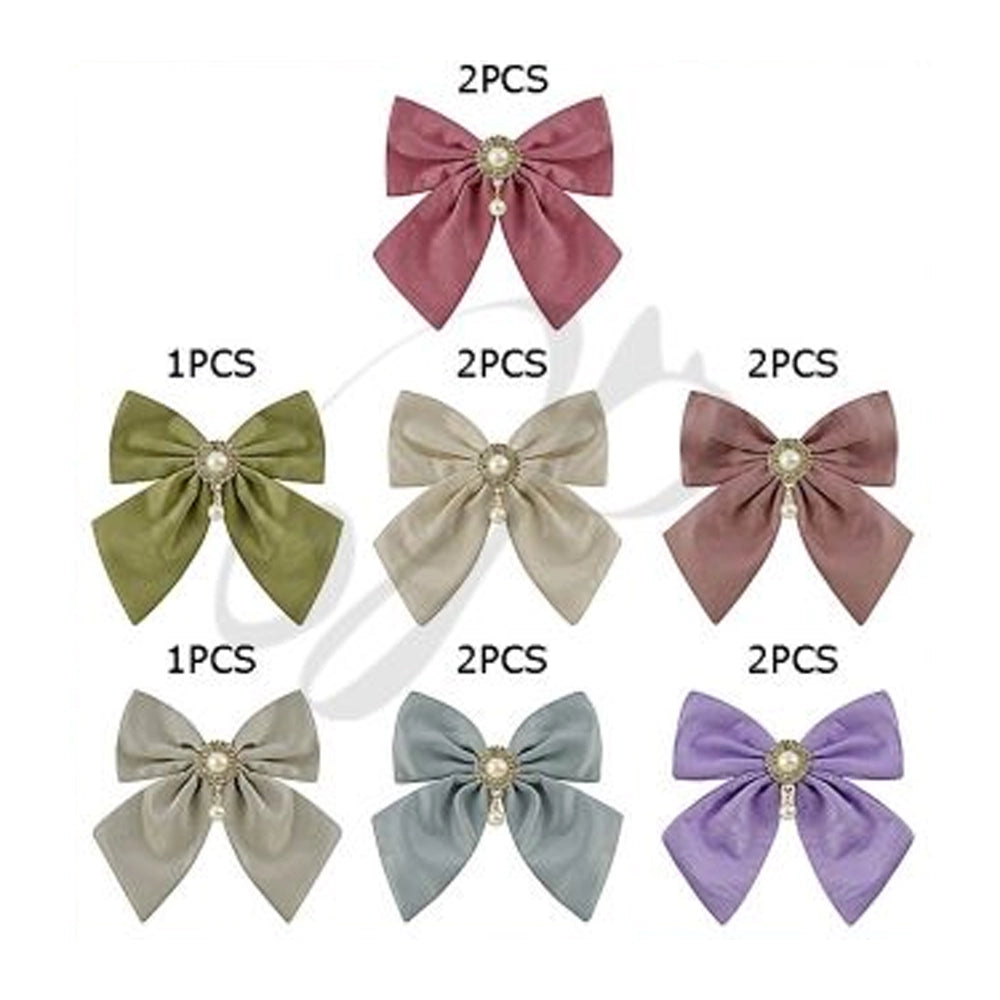 Elegant 15cm Chiffon Bow Hair Clip with Dangling Pearl & Rhinestone Center