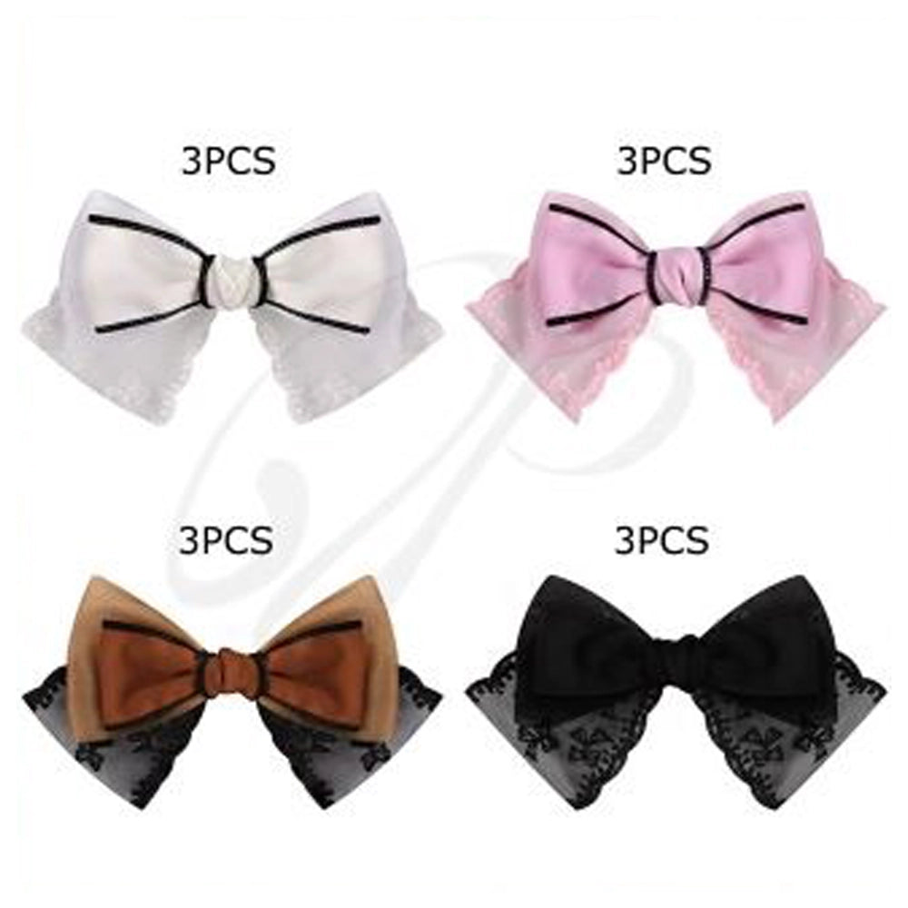 Large Coquette Lace Bow Clip - Scalloped Edge Ribbon Hair Accessory for Balletcore and French-Style Styling (HC-29498D)