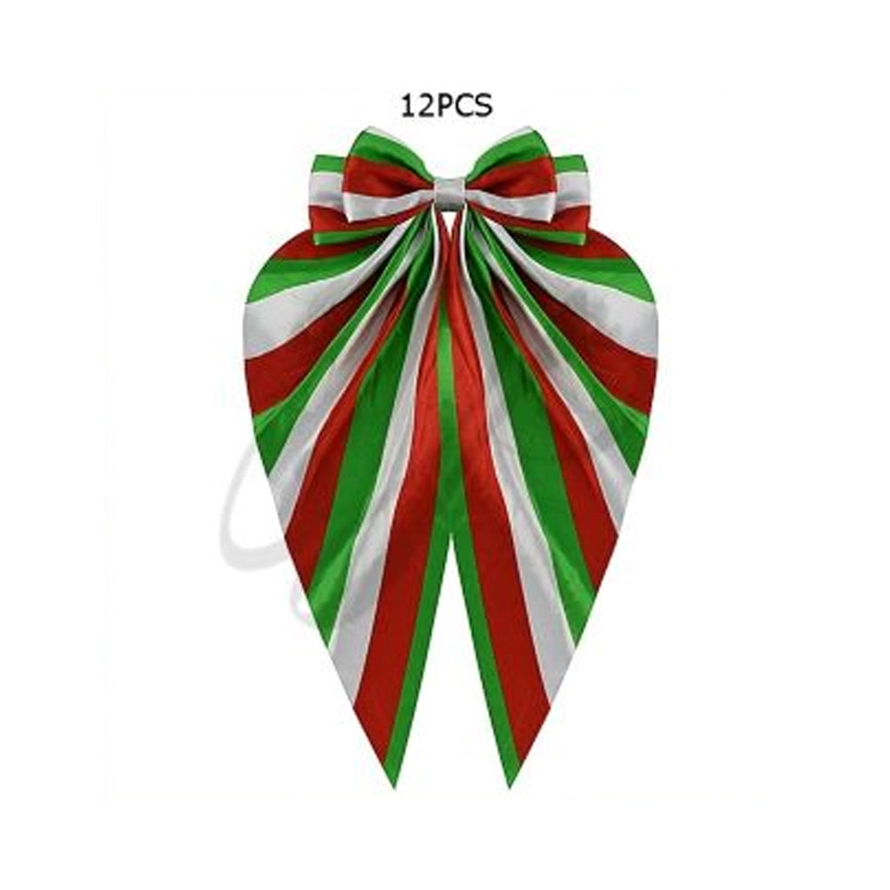 Jumbo Striped Satin Christmas Bow Clip (15cm) - Dramatic Holiday Streamer
