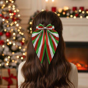 Jumbo Striped Satin Christmas Bow Clip (15cm) - Dramatic Holiday Streamer