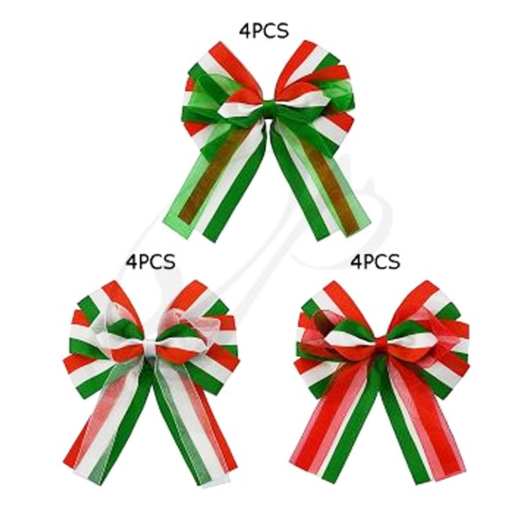 Mexican Patriot Tricolor Hair Bows - 12 Piece Bulk Set (HC-29504ME)