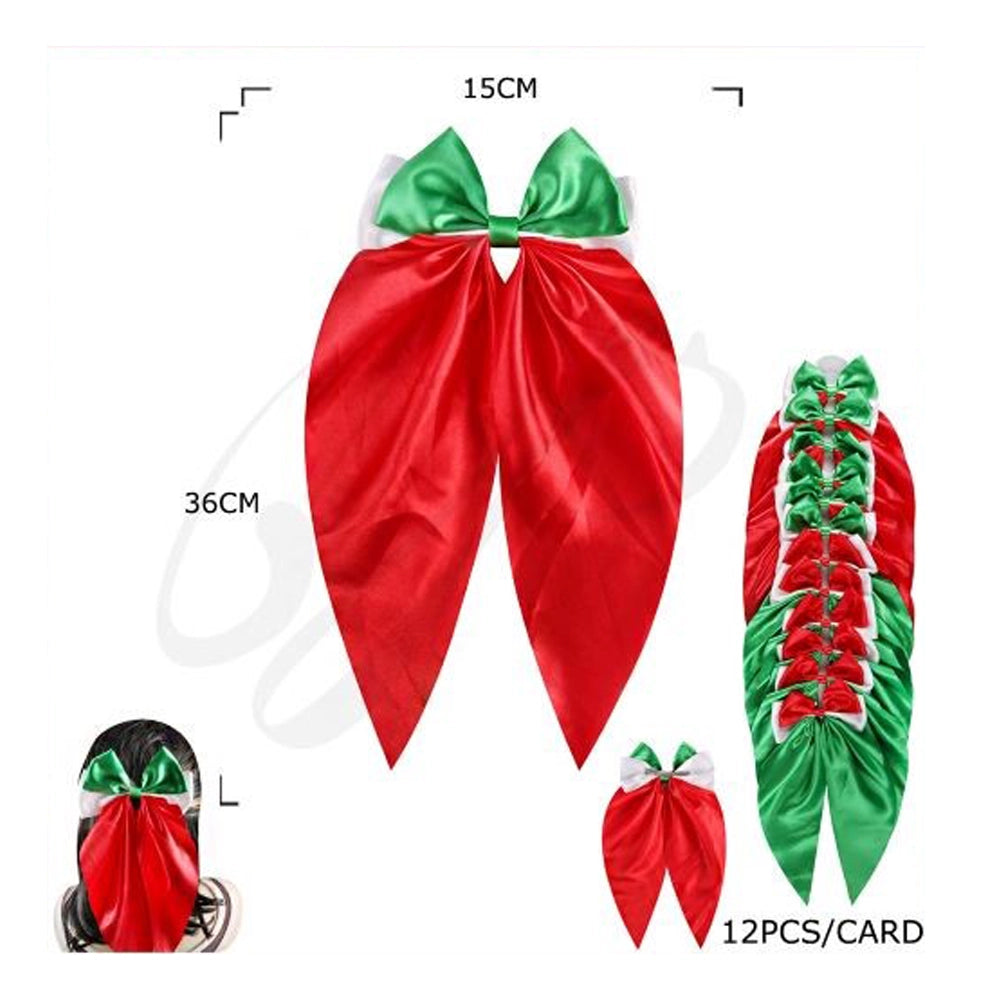 Jumbo Satin Christmas Bow Clip (15cm) - Ultra-Long Tail Holiday Statement
