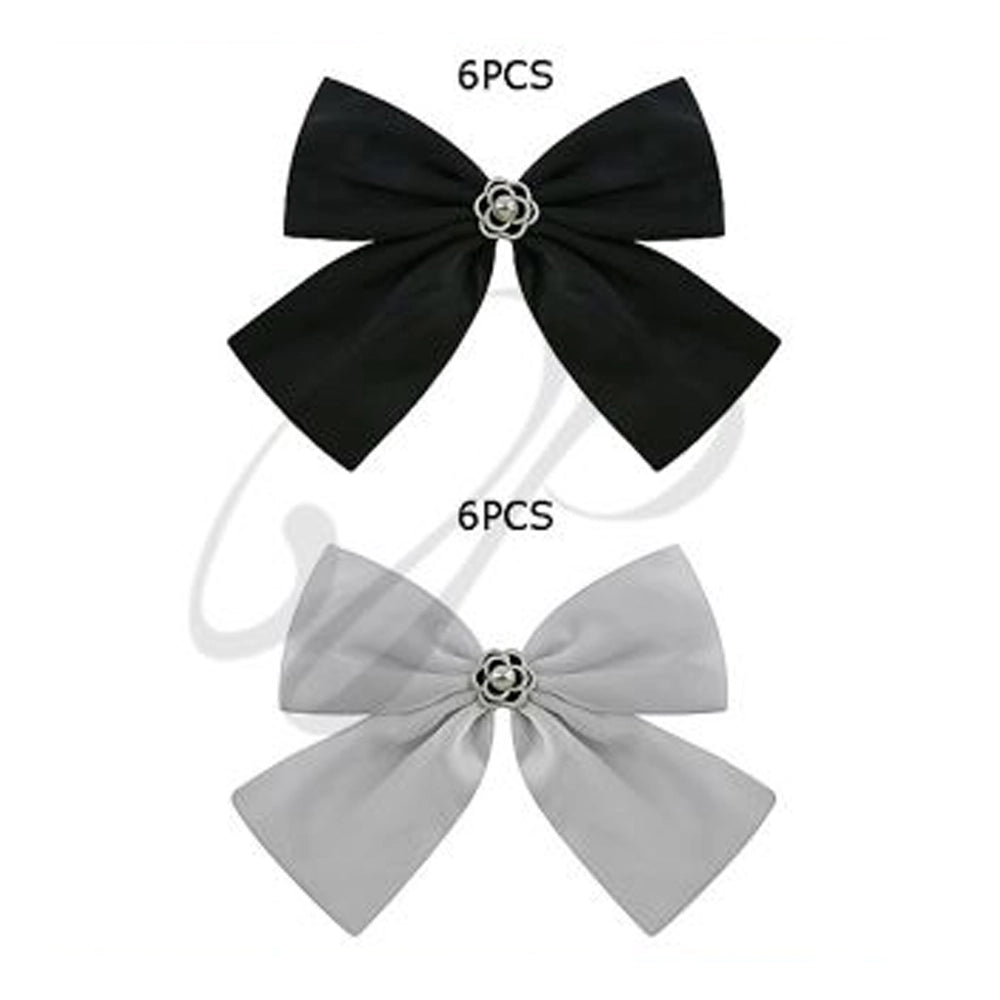 Elegant Camellia Blossom Ribbon Hair Bow Clip (HC-29515BW)