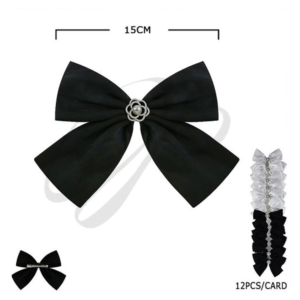 Elegant Camellia Blossom Ribbon Hair Bow Clip (HC-29515BW)