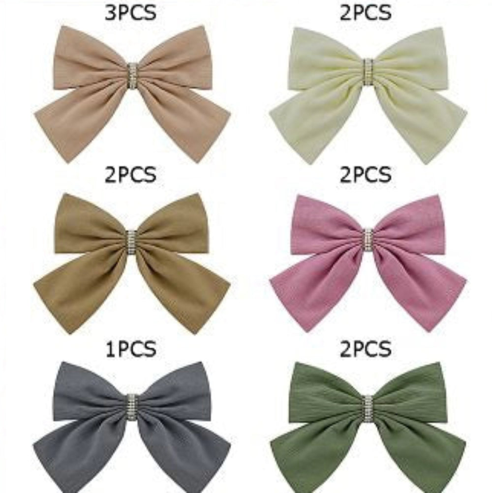 Elegant 15cm Textured Fabric Bow with Rhinestone & Pearl Center – 12pc Assorted Set HC-29536KN