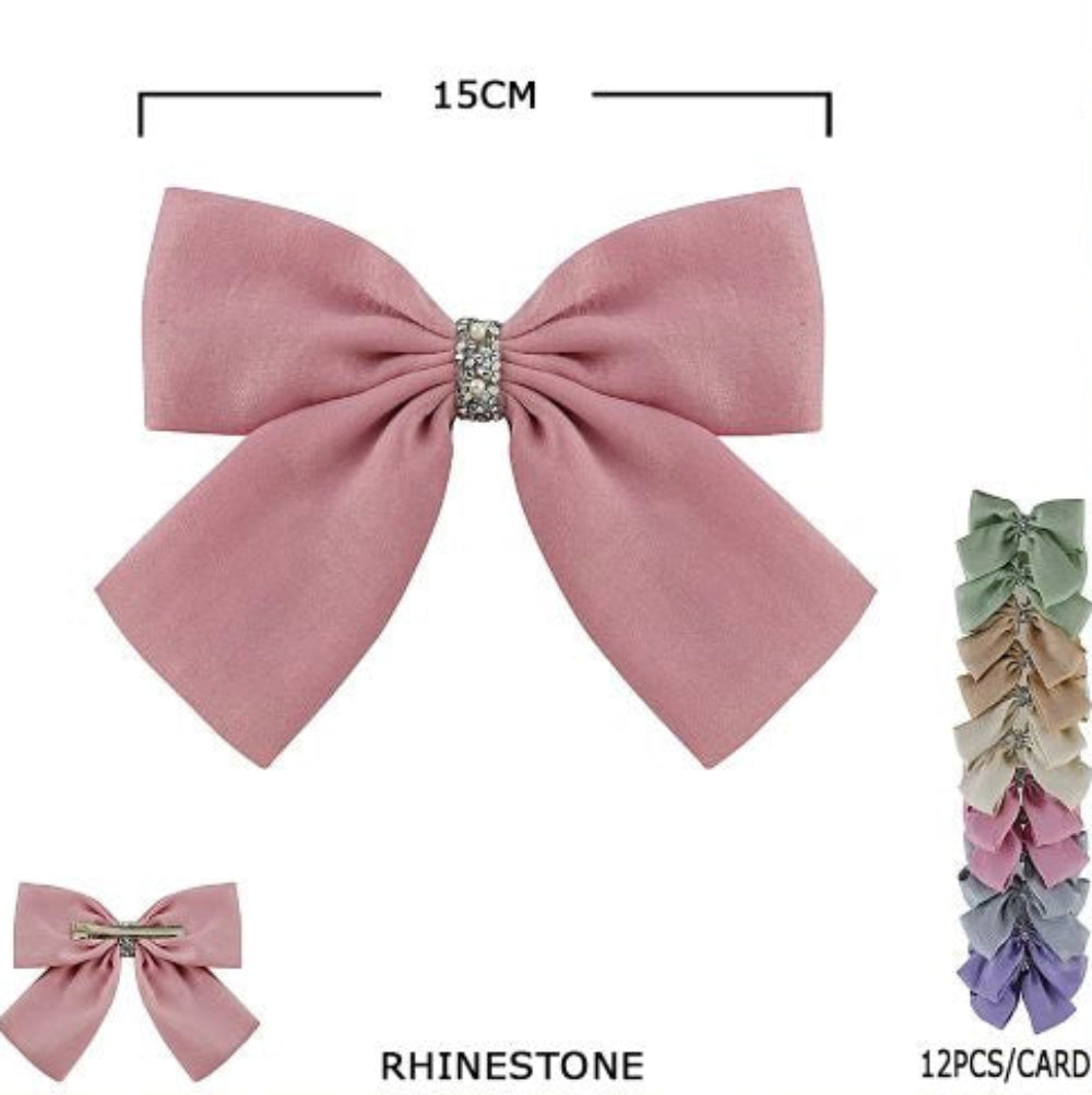 Elegant 15cm Rhinestone Center Large Hair Bow - Professional Quality Hair Accessories HC-29537BN