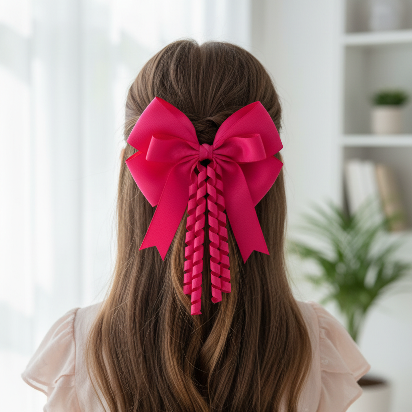 12pc Extra Large 15cm Cheerleader Hair Bows with Corkscrew Streamers (HC-29545R)