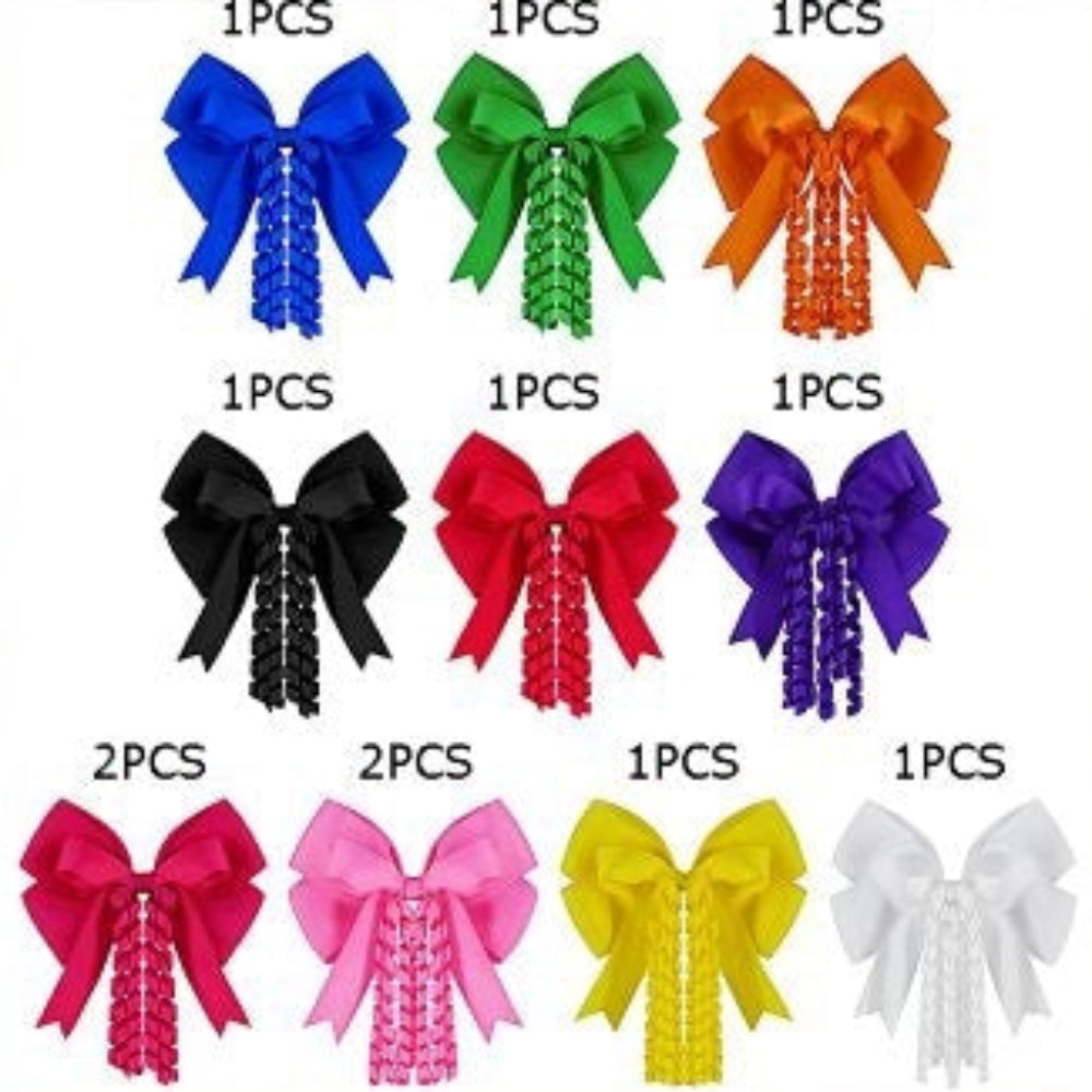 12pc Extra Large 15cm Cheerleader Hair Bows with Corkscrew Streamers (HC-29545R)