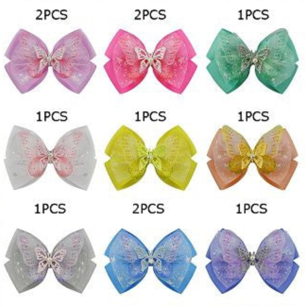 Enchanting Butterfly Hair Bows - 15cm Glitter & Tulle Alligator Clips (12-Piece Set) (HC-29549P)