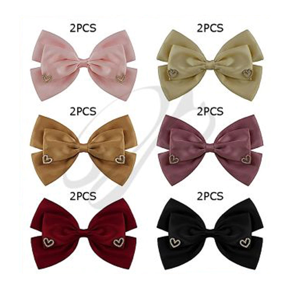 Exquisite Rhinestone Heart Ribbon Hair Bow Set (12-Piece Pack) (HC-29555BN)