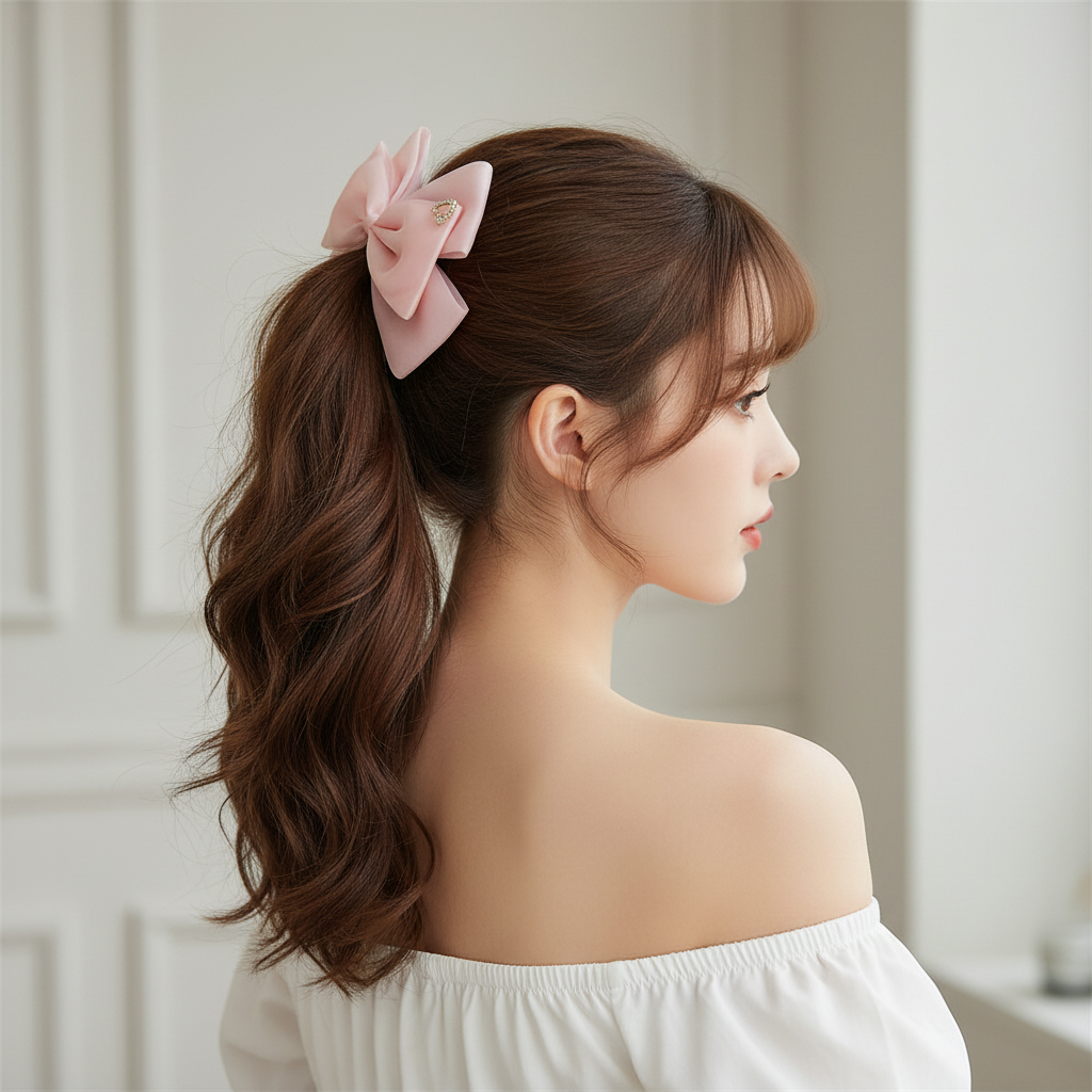 Exquisite Rhinestone Heart Ribbon Hair Bow Set (12-Piece Pack) (HC-29555BN)