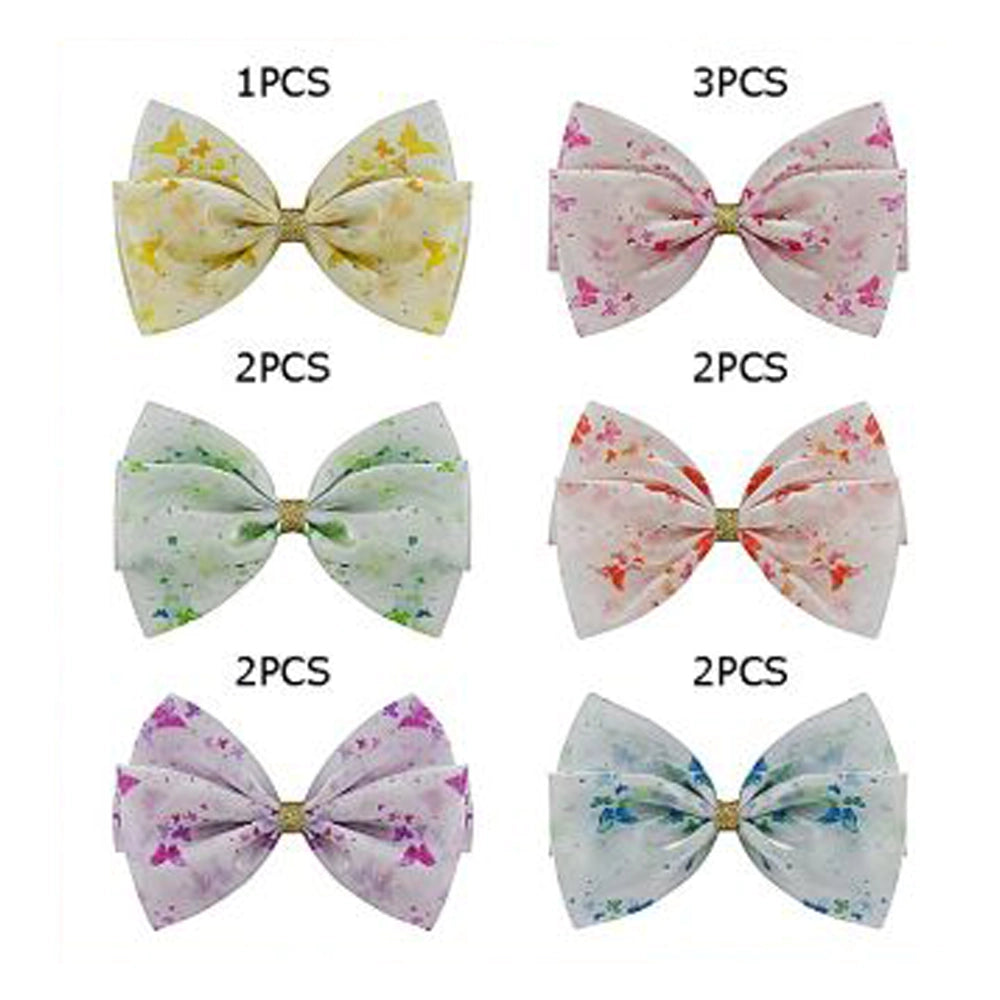 12-Pack Large Butterfly Print Satin Hair Bows with Rhinestones – 15cm Oversized Hair Clips, Bulk Assorted Colors (HC-29569M)