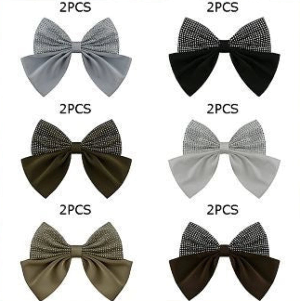 12pc Large Rhinestone Bow Hair Clip Set - 15cm Sparkling Fabric Hair Bows for Women & Girls (HC-29591W)