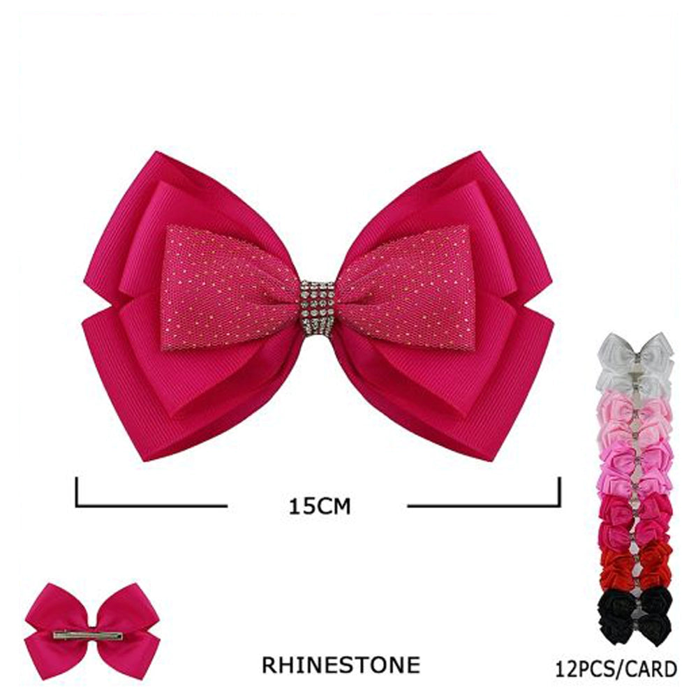 6-Inch Rhinestone Layered Grosgrain Bow – 12-Piece Assorted Set (HC-29601M)