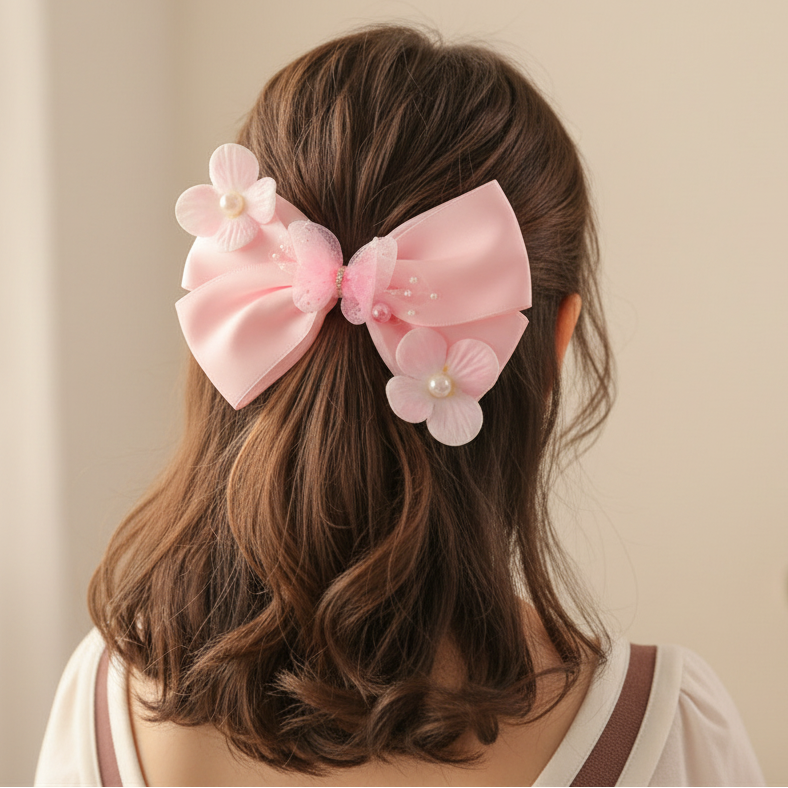 Butterfly Floral Satin Bow Hair Clips - 12 Piece Pastel Accessory Set (HC-29614M)