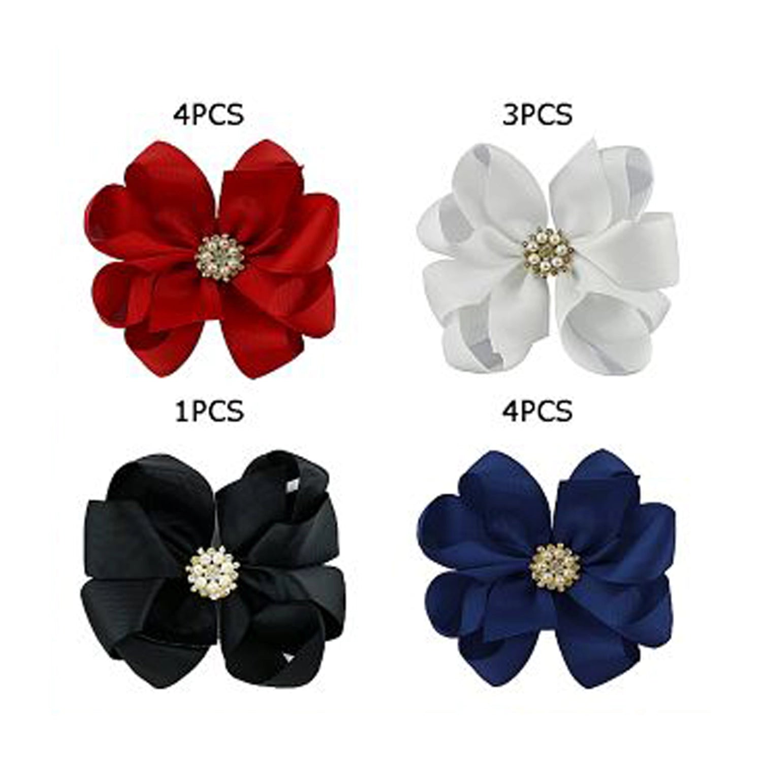 Elegant 15cm Grosgrain Ribbon Hair Bow with Rhinestone & Pearl Center (HC-29616E)
