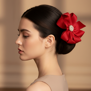 Elegant 15cm Grosgrain Ribbon Hair Bow with Rhinestone & Pearl Center (HC-29616E)