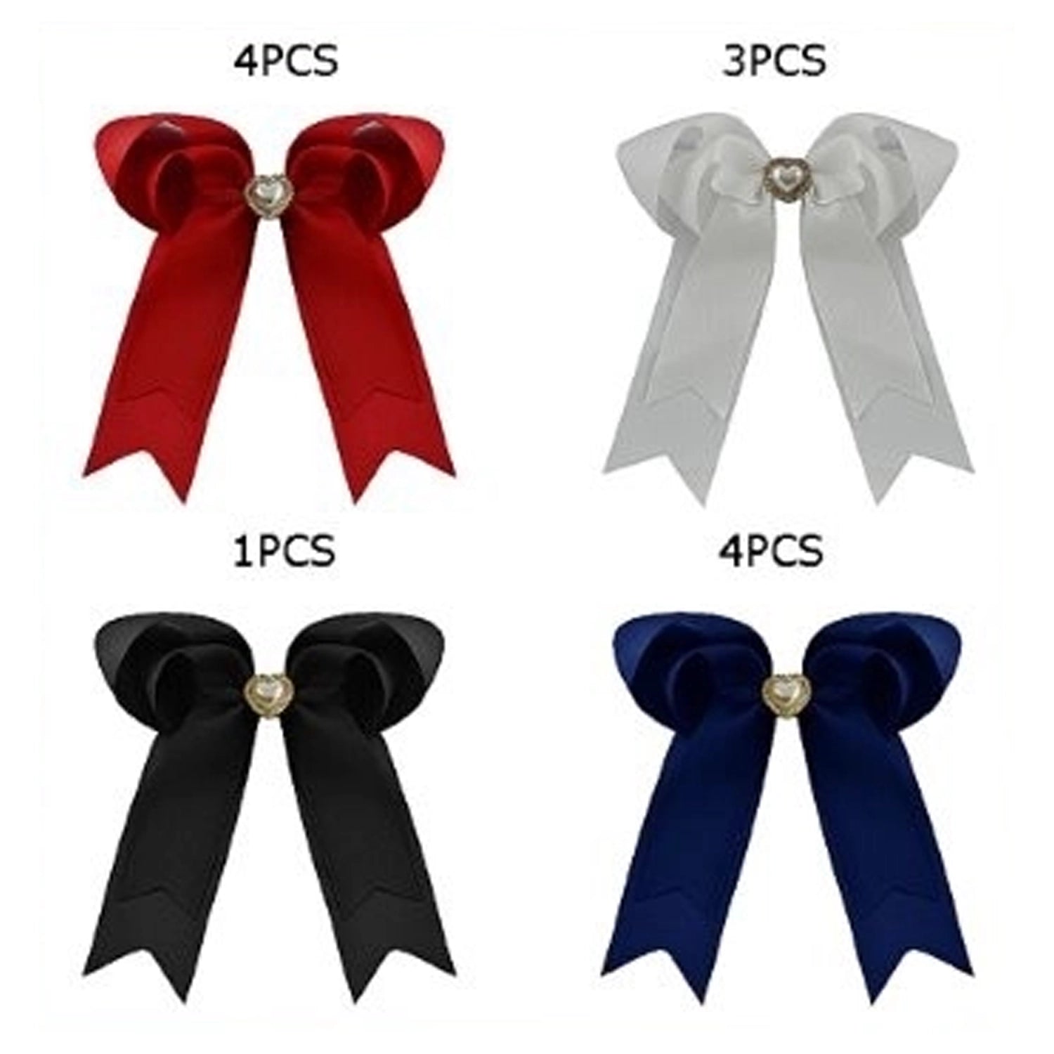 Large 6-Inch Grosgrain Ribbon Hair Bows with Rhinestone Heart Center – 12pc (HC-29617E)