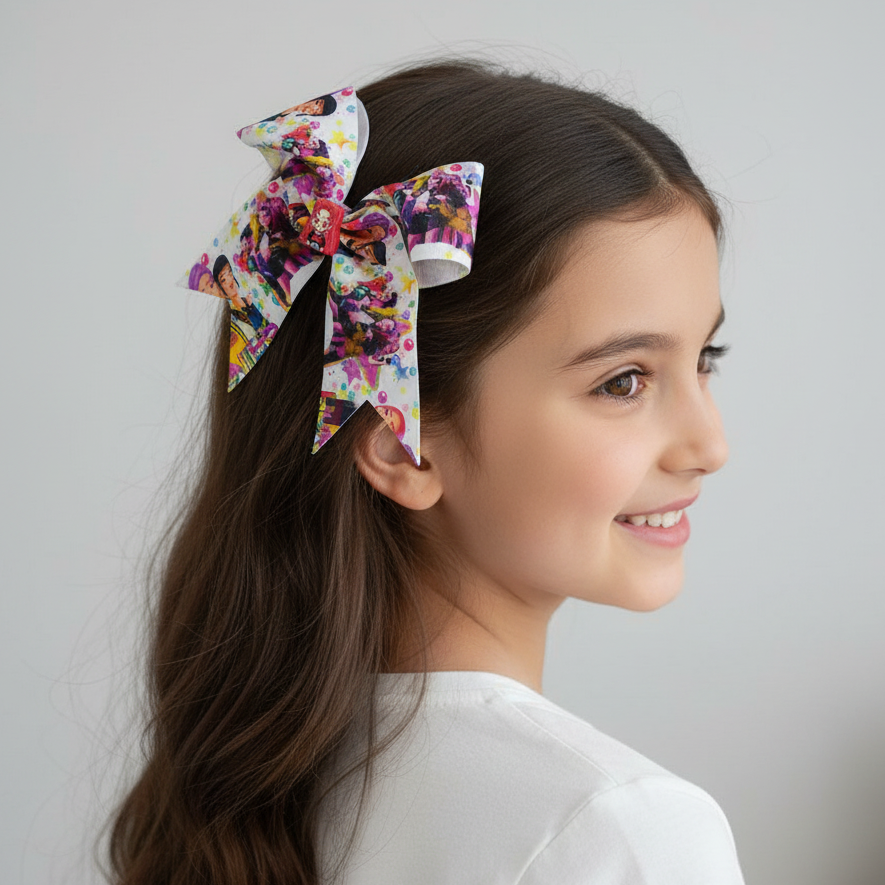 Character Print Cheer Hair Bow 15cm - Colorful Cartoon Sublimation Ribbon Hair Accessory (HC-29621M)