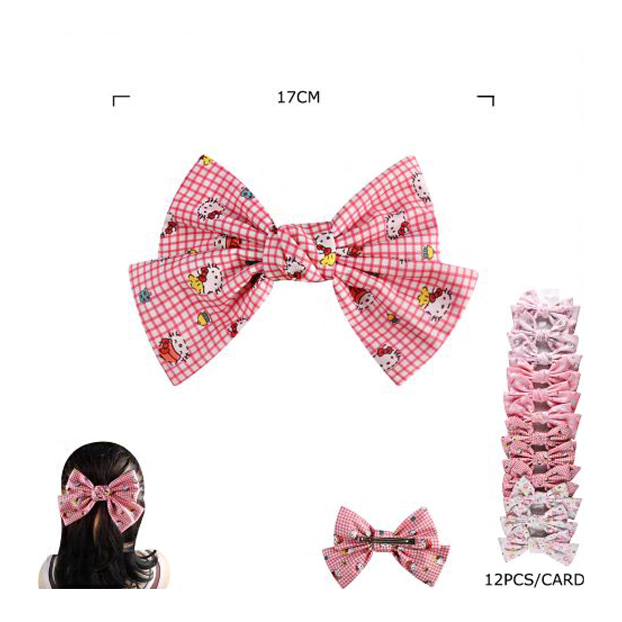 Large Gingham & Floral Bow Hair Clip Set (12-Piece) (HC-29623M)