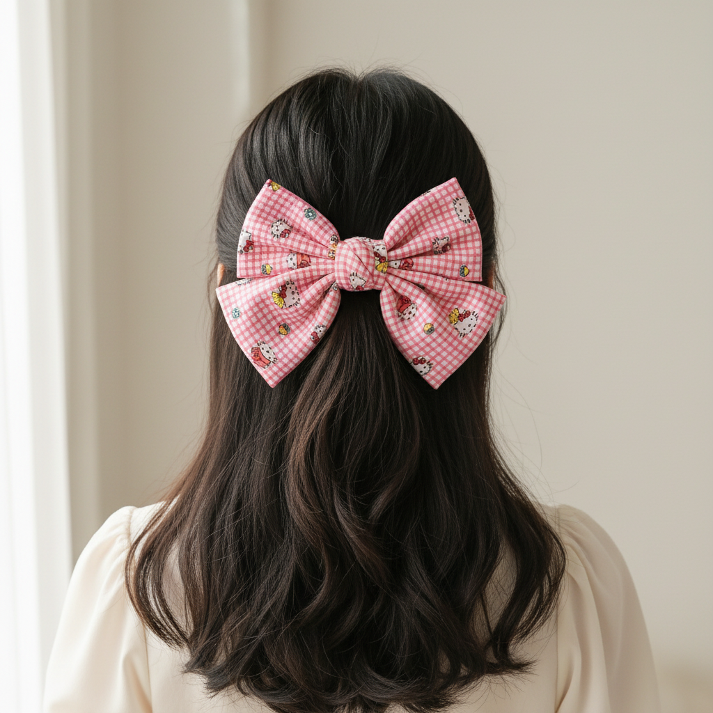 Large Gingham & Floral Bow Hair Clip Set (12-Piece) (HC-29623M)
