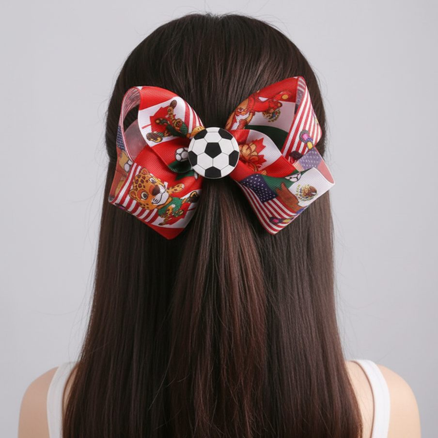 2026 World Football Championship Large Grosgrain Hair Bows - 12pc Set (HC-29629FI)