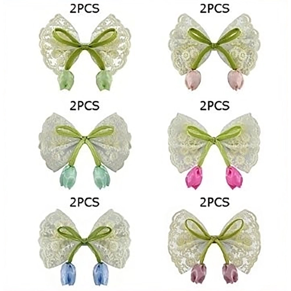 15cm Elegant Lace Bow Hair Clips with Tulip Accents – Floral Hair Accessories for Women & Girls 12pcs (HC-29639BN)