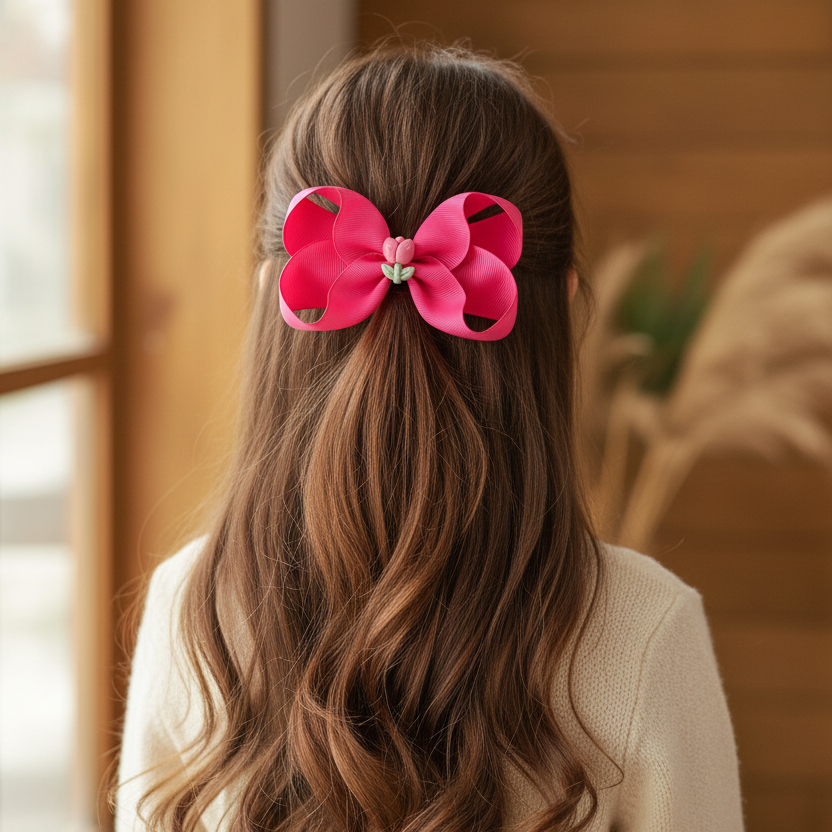 24pc Grosgrain Ribbon Hair Bows with Tulip Centers – 12cm Large Boutique Alligator Hair Clips Set for Toddlers, Girls, and Kids – 6 Colors Assorted Hair Accessories Bulk (HC-29648A)