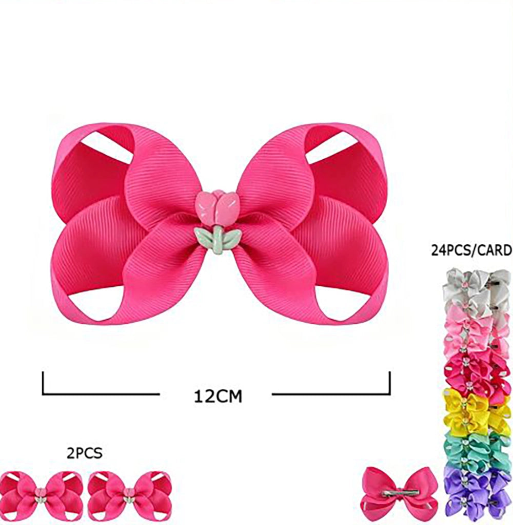 24pc Grosgrain Ribbon Hair Bows with Tulip Centers – 12cm Large Boutique Alligator Hair Clips Set for Toddlers, Girls, and Kids – 6 Colors Assorted Hair Accessories Bulk (HC-29648A)