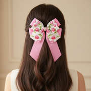 15cm Tulip Print Ribbon Hair Bows – Elegant Grosgrain Hair Clips for Girls & Women12pc (HC-29650A)