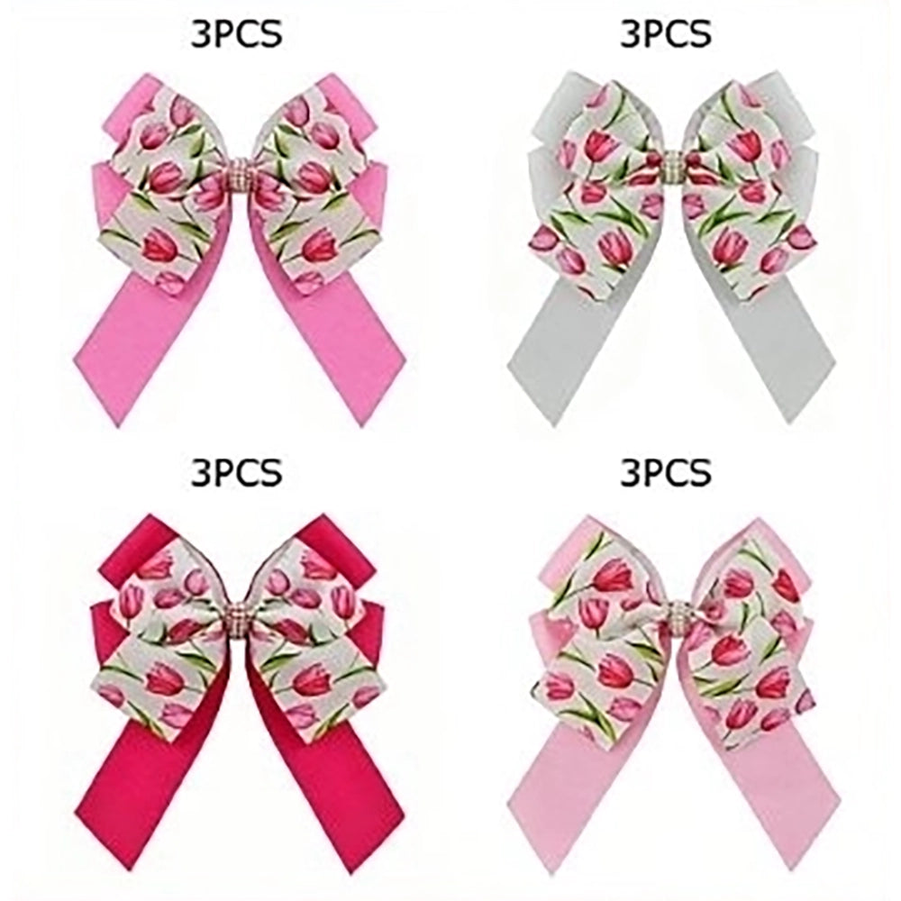 15cm Tulip Print Ribbon Hair Bows – Elegant Grosgrain Hair Clips for Girls & Women12pc (HC-29650A)