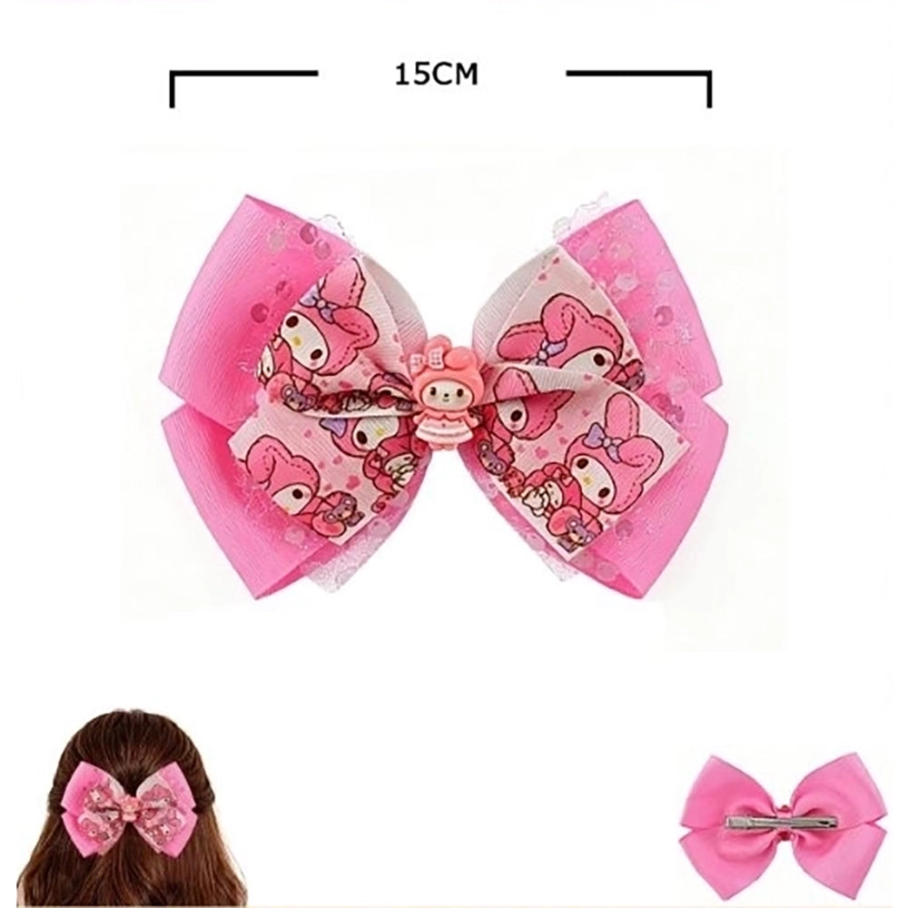 Decorative Pink Rabbit Character Hair Bow Clip - Large 15cm Bow with Sequin Accents (HC-29662M)