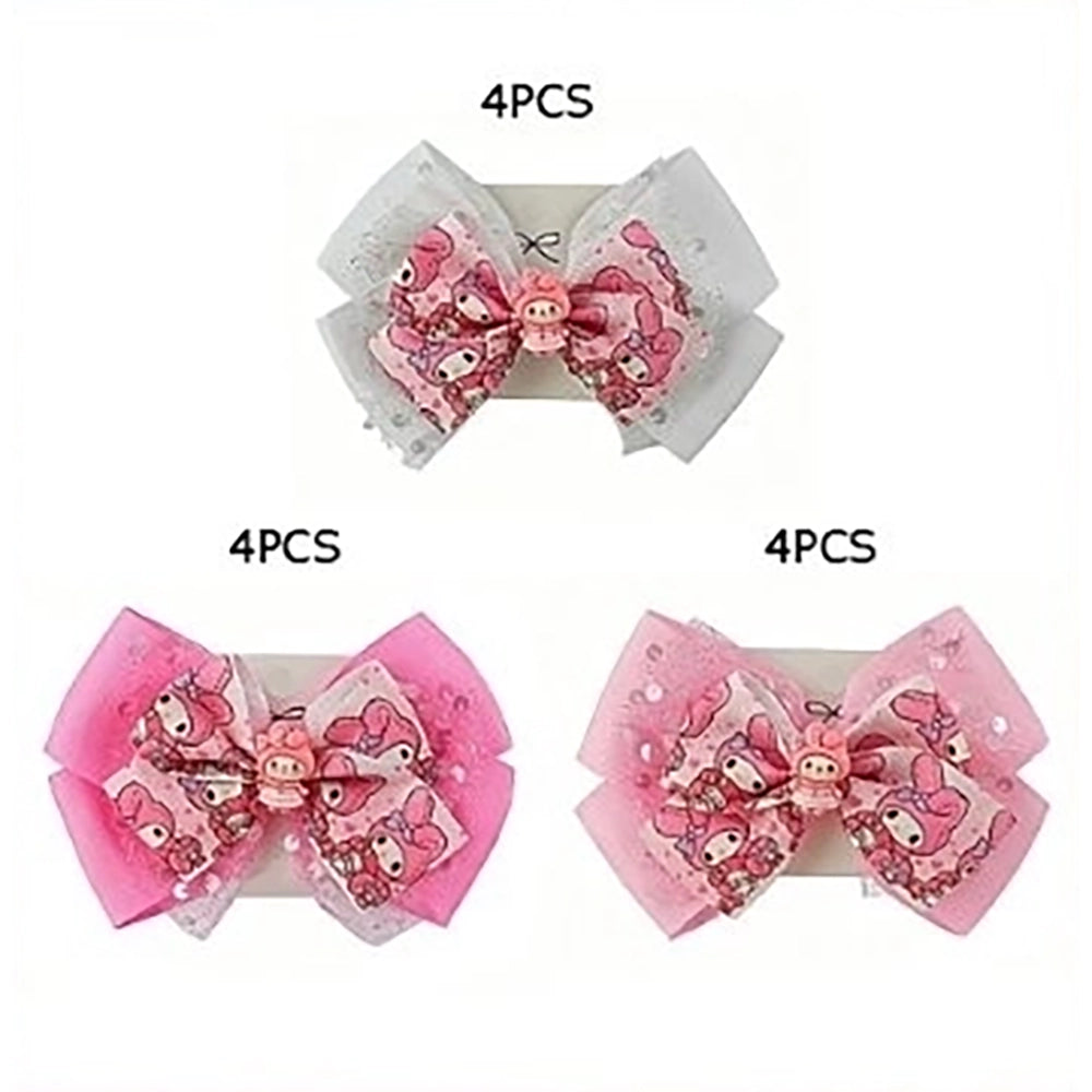 Decorative Pink Rabbit Character Hair Bow Clip - Large 15cm Bow with Sequin Accents (HC-29662M)