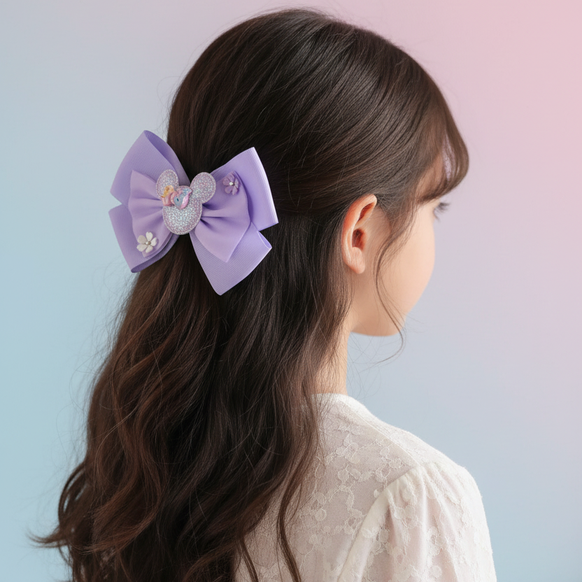 Oversized Sparkly Character Hair Bow Clips for Girls & Toddlers (15cm / 6 Inches) | Layered Tulle Hair Accessories Set (HC-29696A1)
