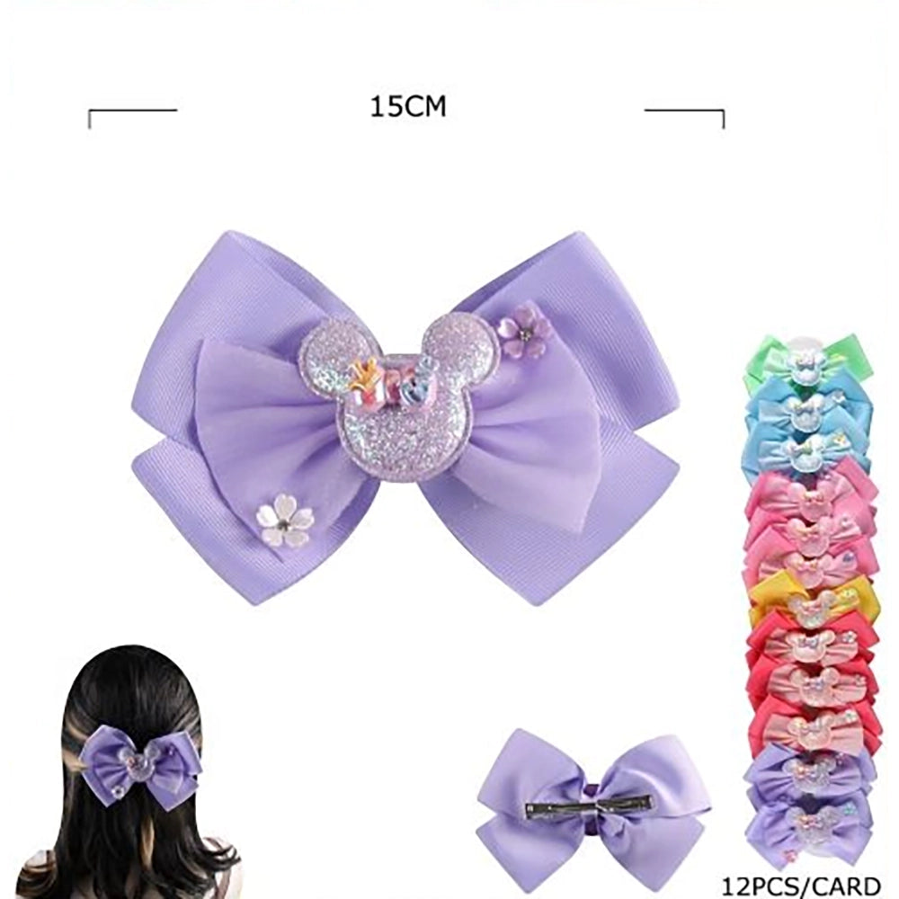 Oversized Sparkly Character Hair Bow Clips for Girls & Toddlers (15cm / 6 Inches) | Layered Tulle Hair Accessories Set (HC-29696A1)