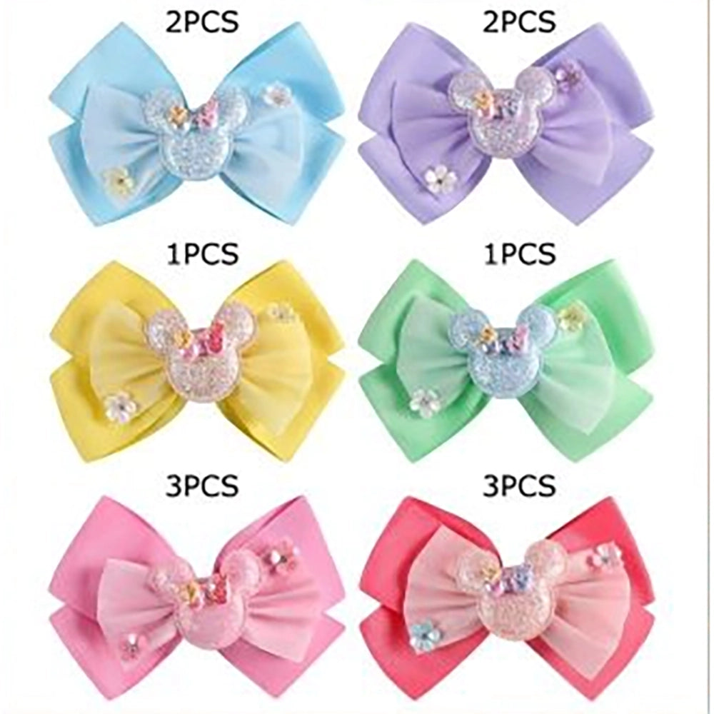 Oversized Sparkly Character Hair Bow Clips for Girls & Toddlers (15cm / 6 Inches) | Layered Tulle Hair Accessories Set (HC-29696A1)