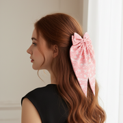 Large Beach Print Hair Bow for Girls – 15CM Starfish & Seashell Long-Tail Ribbon Hair Clip (HC-29730S)