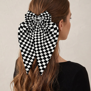 Oversized Checkerboard Ribbon Bow Hair Clip | Large Gingham Tail Hair Bow Clip Set (12 Pack Bulk) (HC-29746AT)