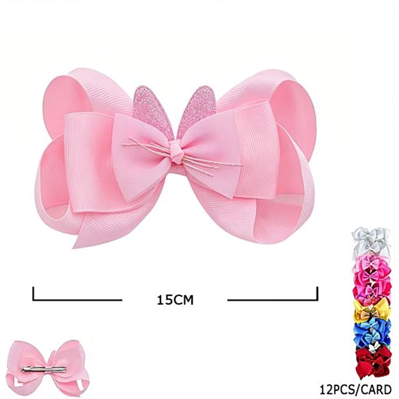 15CM Layered Grosgrain Butterfly Ribbon Hair Bows – Alligator Clips Assorted Colors 12-Piece Wholesale Pack (HC-29757P1)