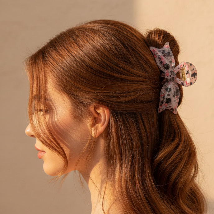 Trendy Paint Splattered Bow Claw Clip – Chic Hair Accessory (HC11140)